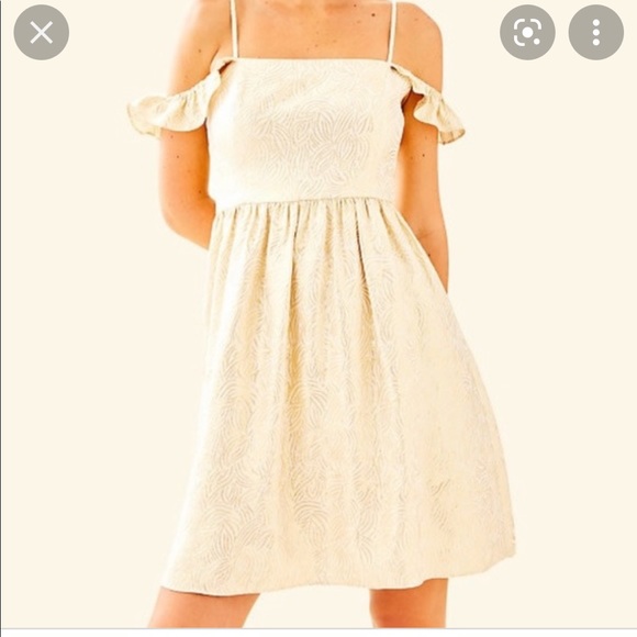NWT Lilly Pulitzer Kariana Gold Silk Off-The-Shoulder Dress size 6 - Picture 1 of 13